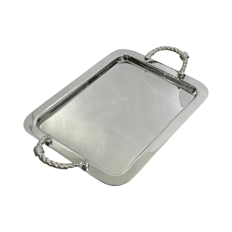 Stainless steel tray rectangular with handles in the shape of rope