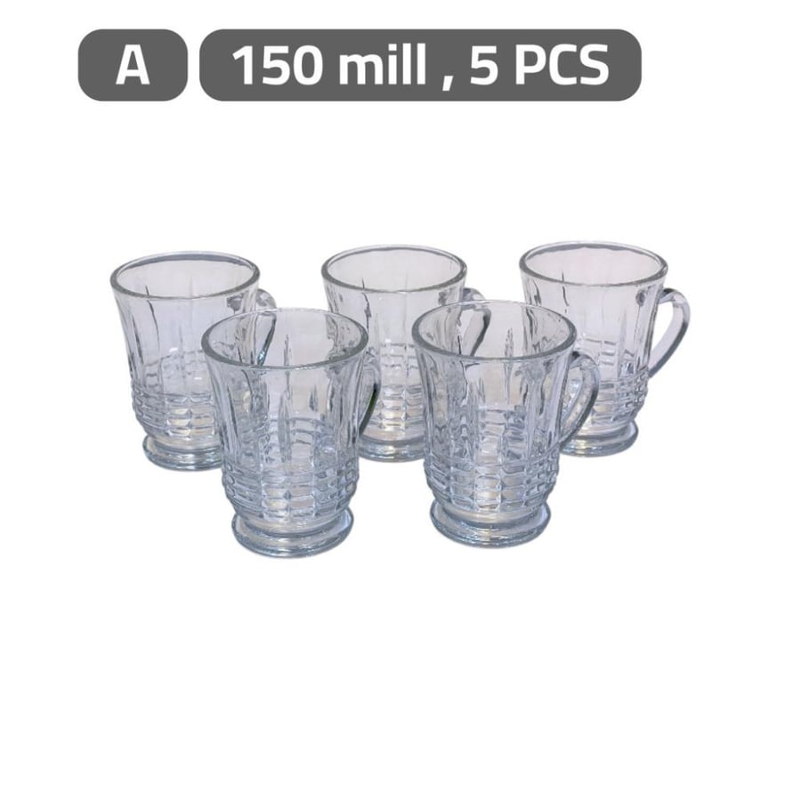 Glass tea cup set with base, 5 pieces
