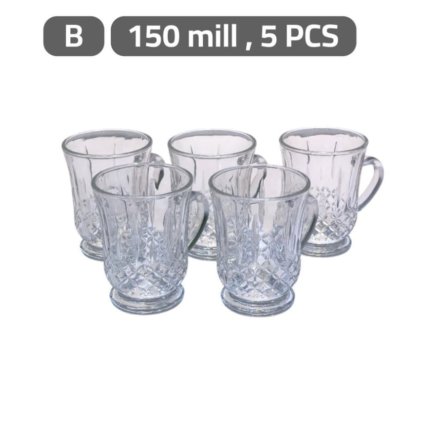 Glass tea cup set with base, 5 pieces
