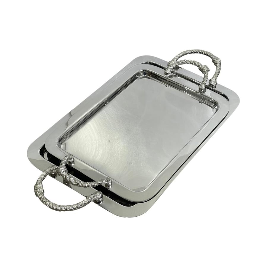 Stainless steel tray rectangular with handles in the shape of rope