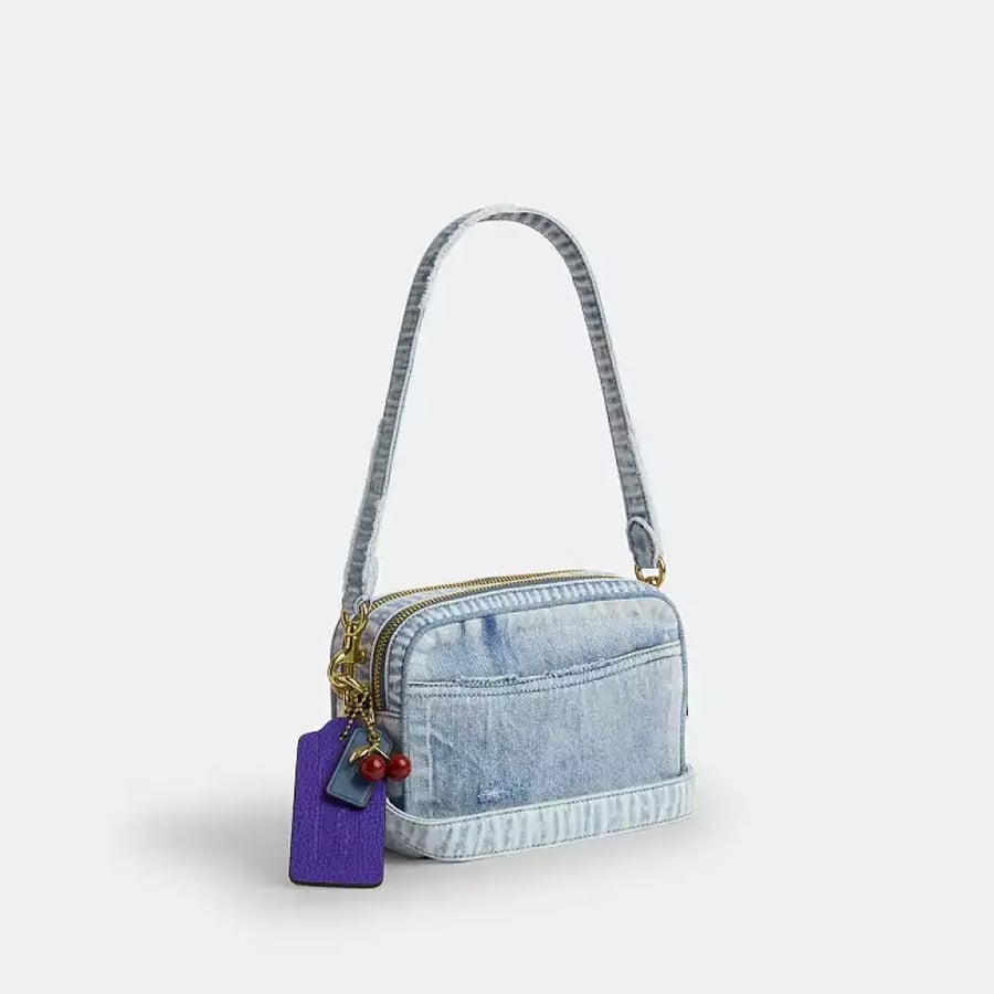 Mini Carey Crossbody Bag In Loved Denim With Charms