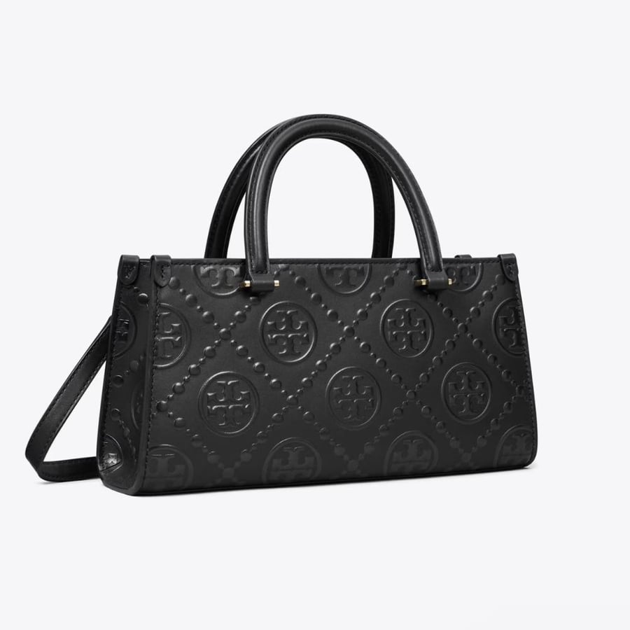 T MONOGRAM EMBOSSED SMALL EAST-WEST TOTE