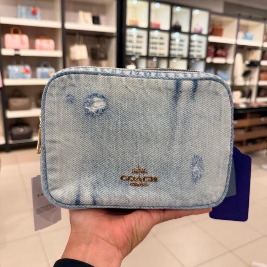 Mini Carey Crossbody Bag In Loved Denim With Charms