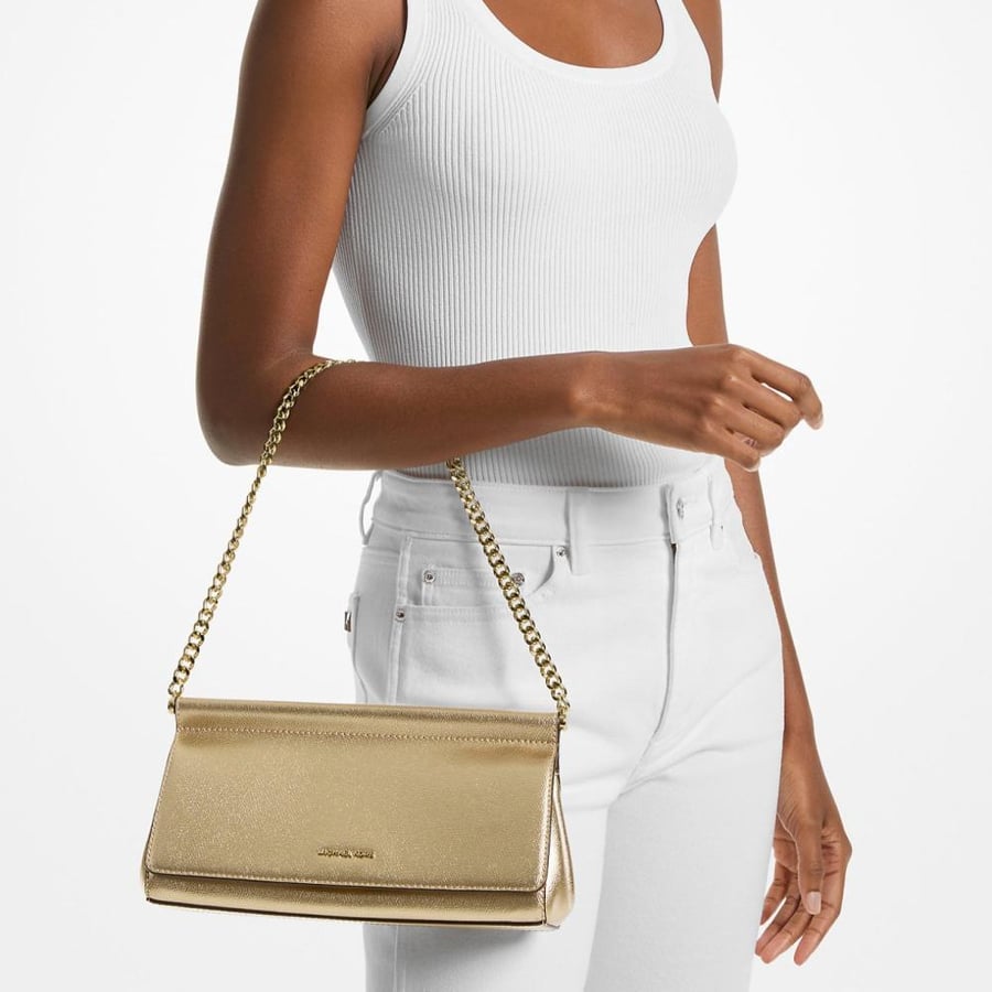 Carmine Medium Metallic Pebbled Leather Pochette