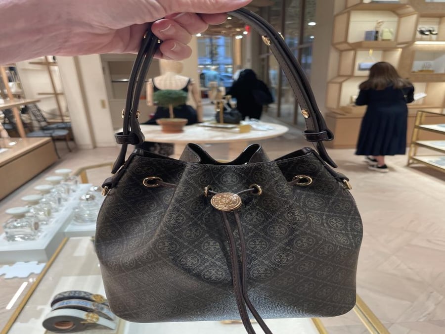 T MONOGRAM COATED CANVAS BUCKET BAG