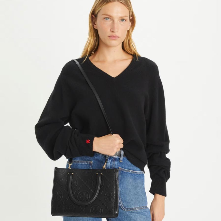 T MONOGRAM TOP-HANDLE EMBOSSED TOTE