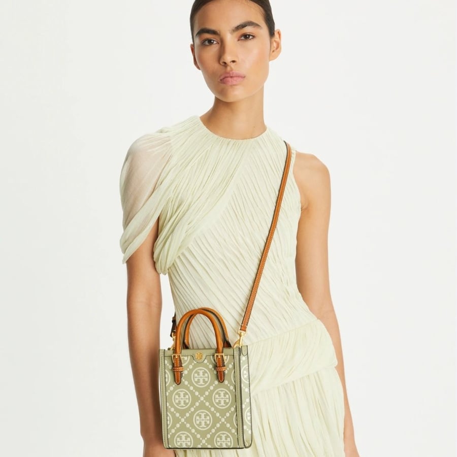 MINI T MONOGRAM CONTRAST EMBOSSED TOTE