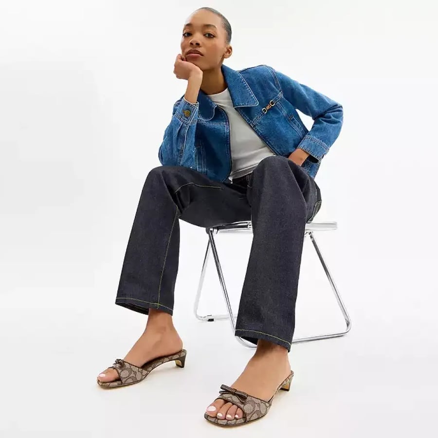 Bow Kitten Heel Sandal In Signature Jacquard