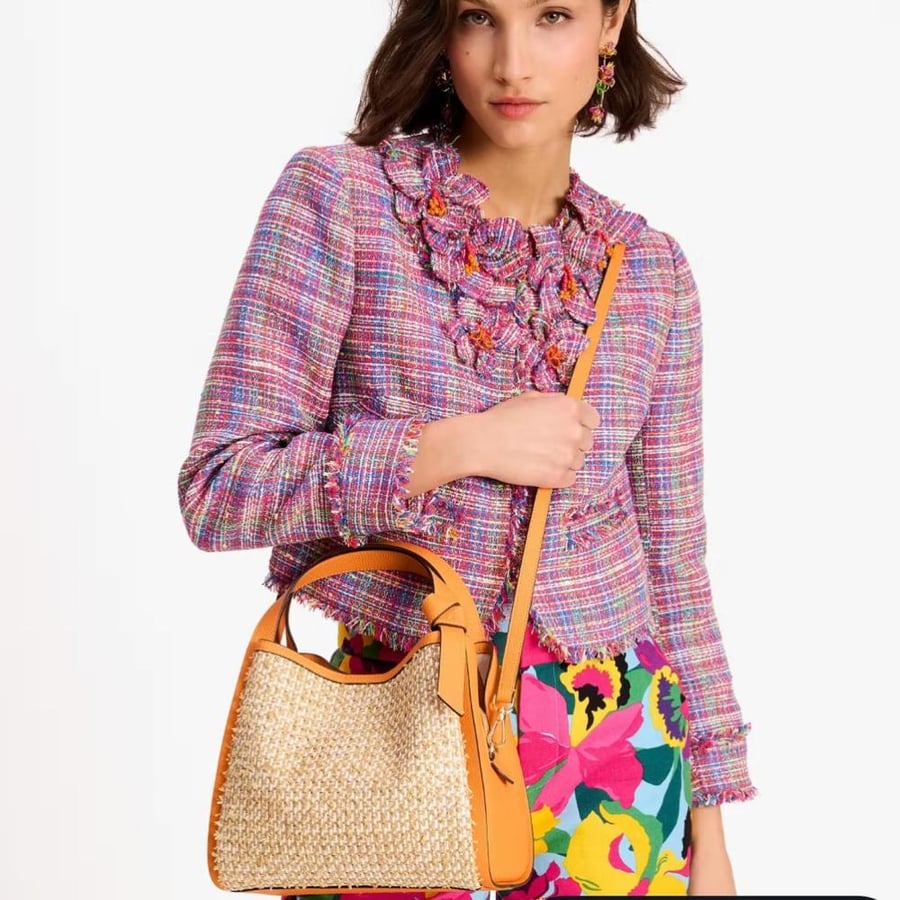 Knott Raffia Tweed Medium Crossbody Tote