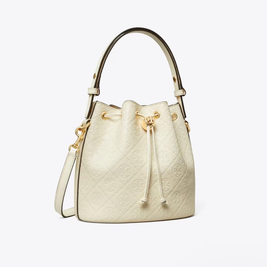 T MONOGRAM LEATHER BUCKET BAG