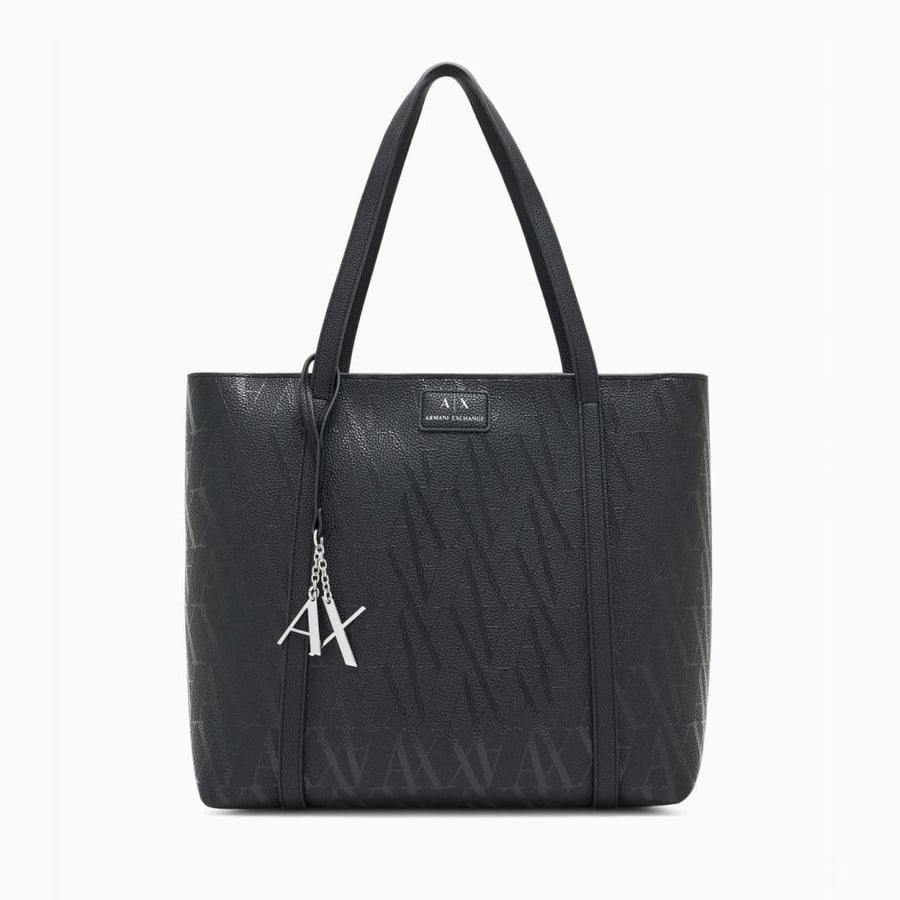 SHOPPER BAG WITH ALLOVER LOGO AND CHARM
