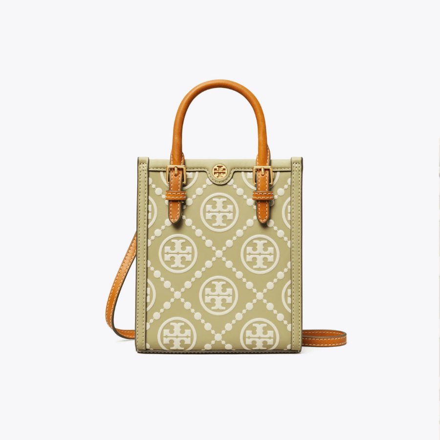 MINI T MONOGRAM CONTRAST EMBOSSED TOTE