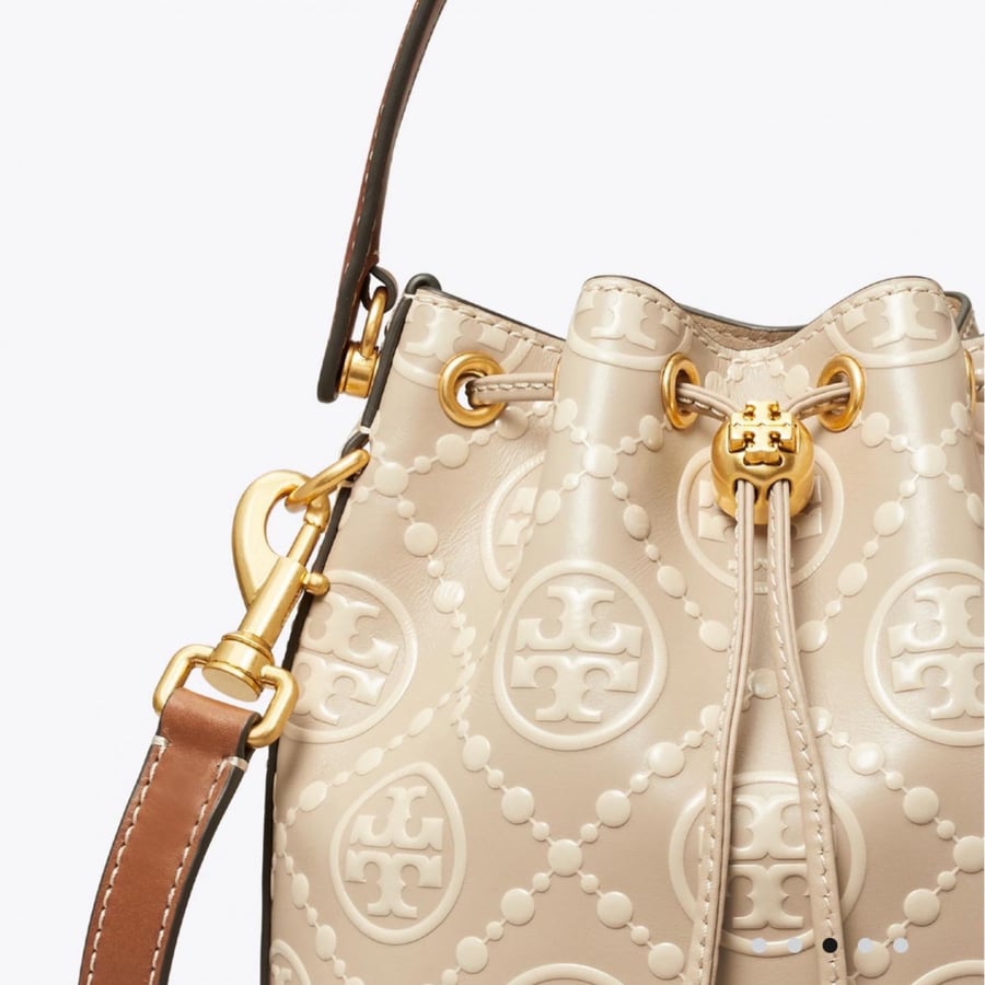 T MONOGRAM CONTRAST EMBOSSED BUCKET BAG