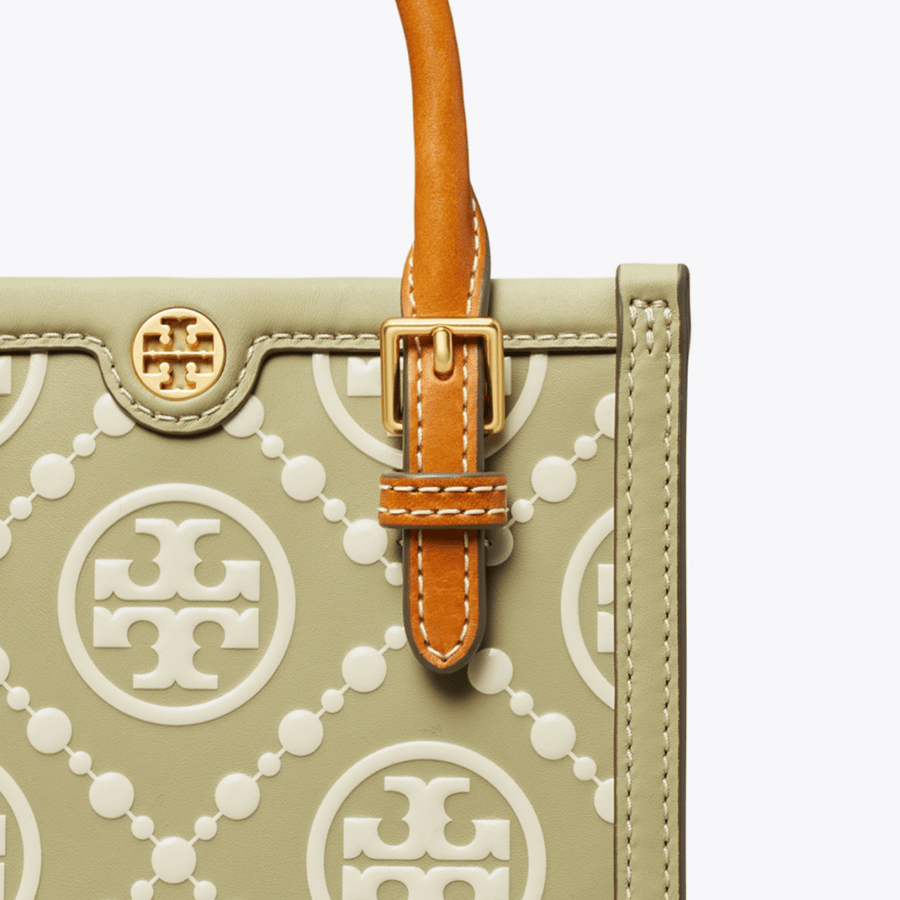 MINI T MONOGRAM CONTRAST EMBOSSED TOTE