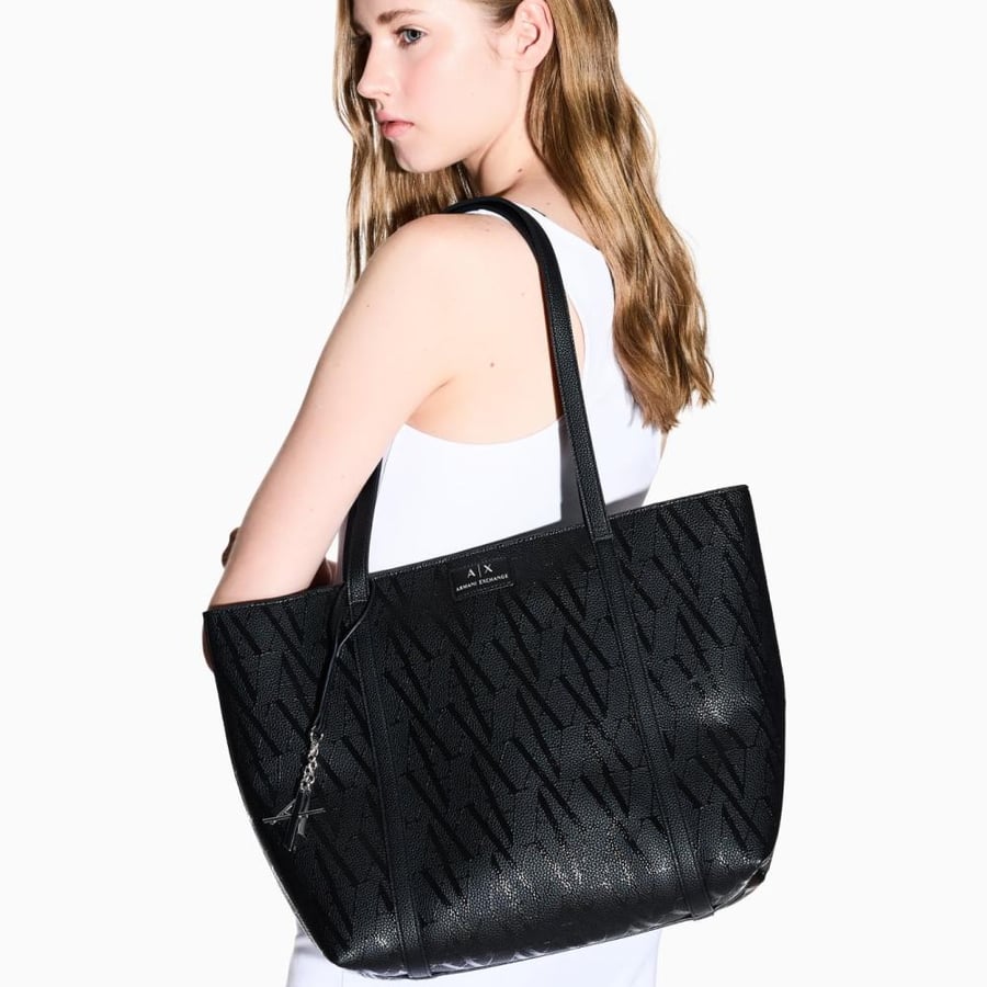 SHOPPER BAG WITH ALLOVER LOGO AND CHARM