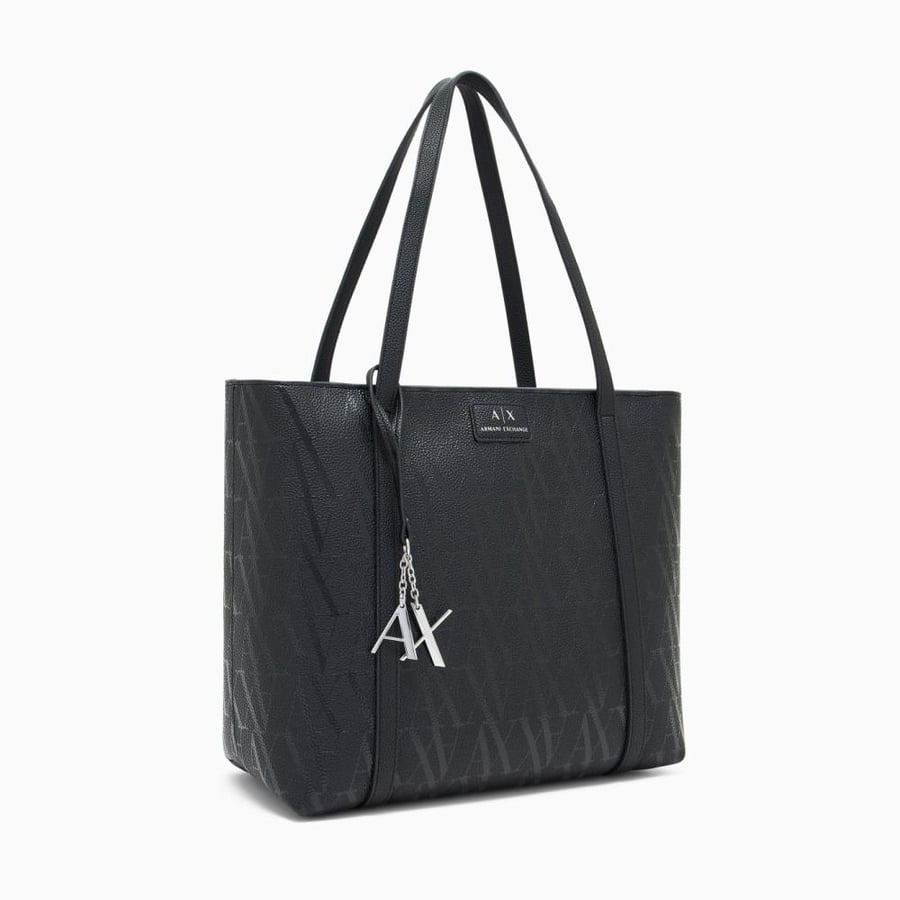 SHOPPER BAG WITH ALLOVER LOGO AND CHARM