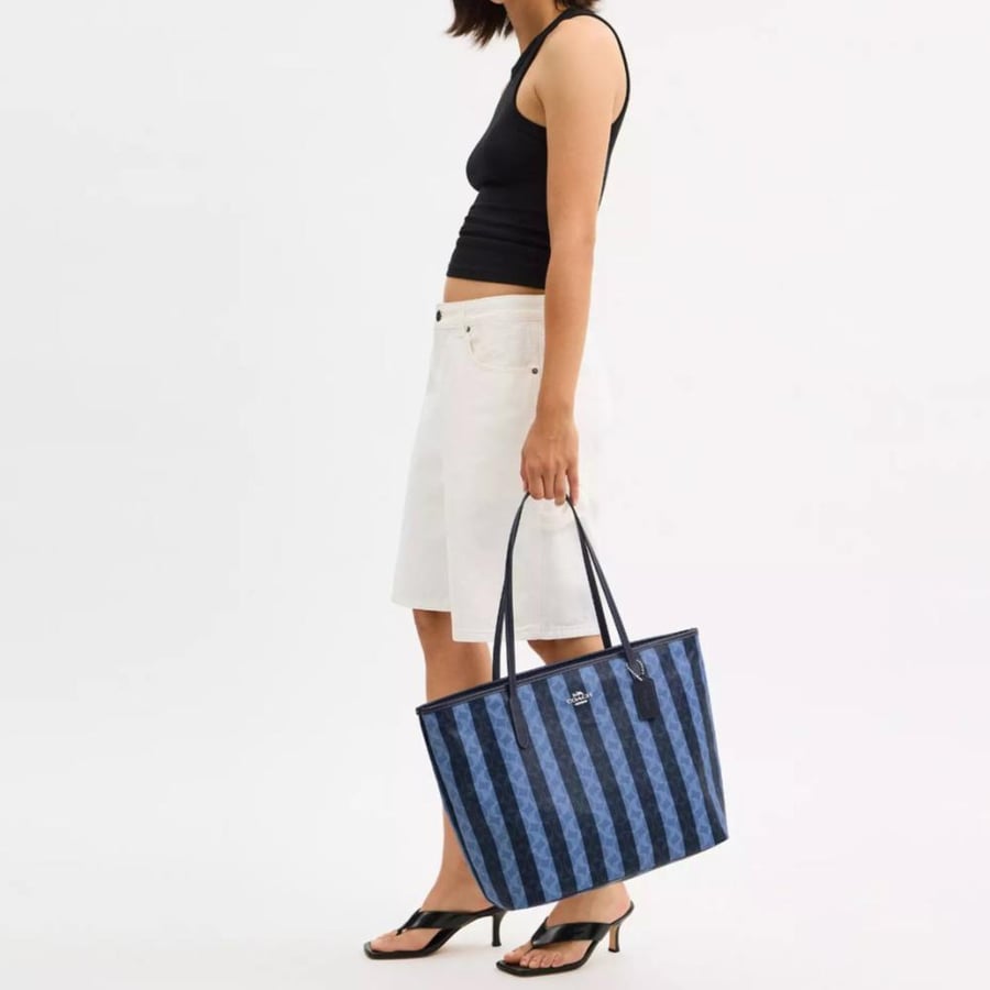 Large City Tote Bag In Signature Canvas With Stripe