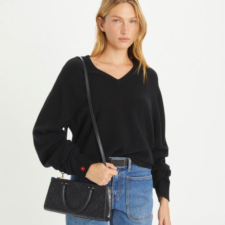 T MONOGRAM EMBOSSED SMALL EAST-WEST TOTE