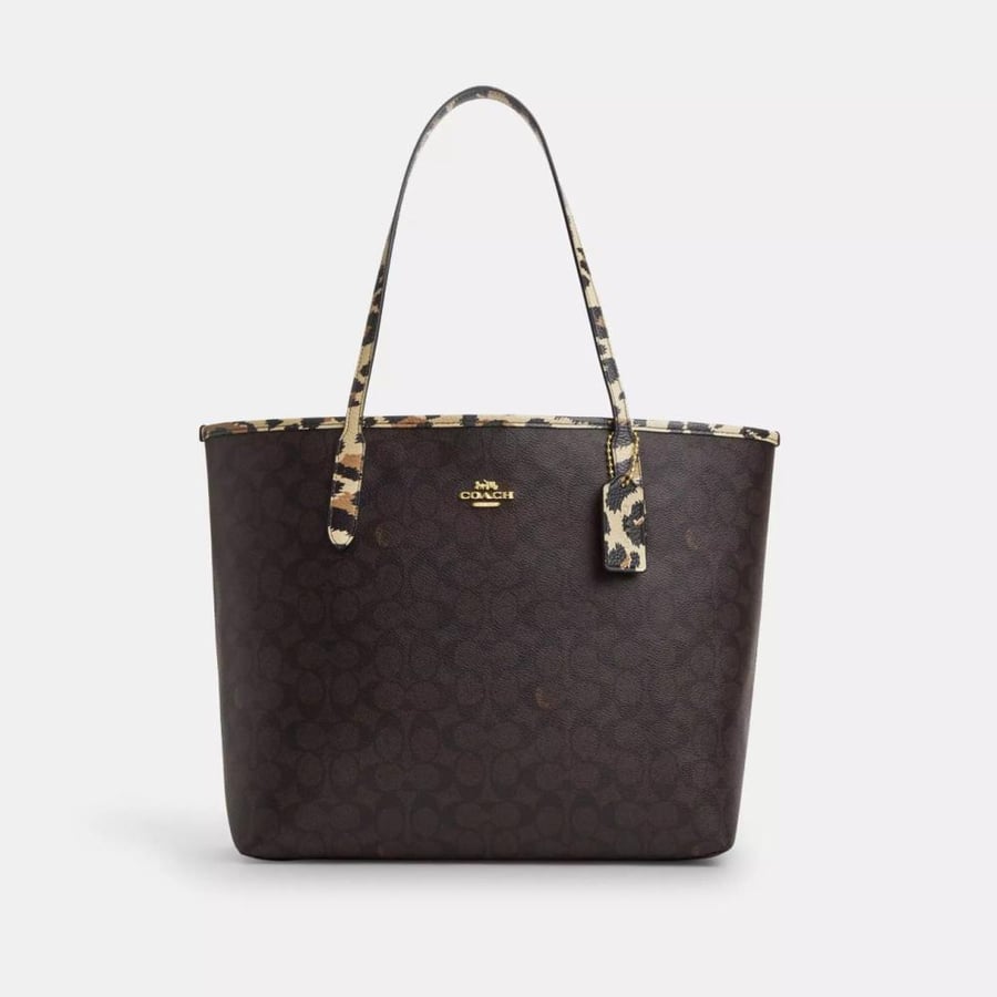 City Tote Bag In Signature Canvas With Leopard Print