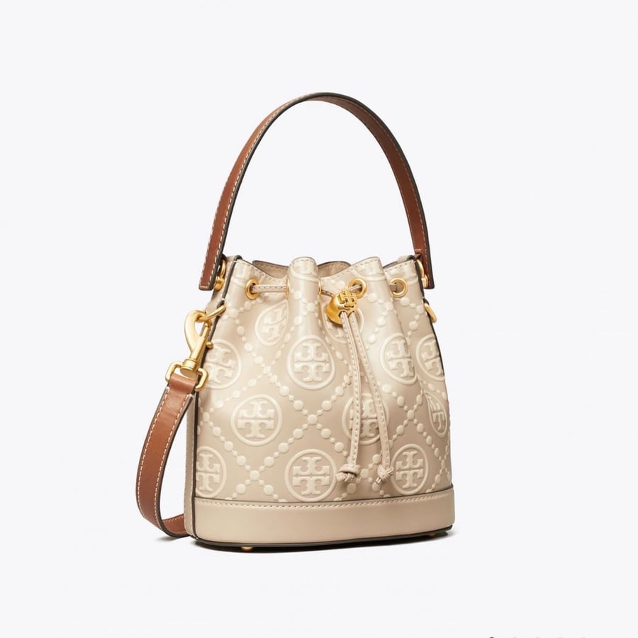 T MONOGRAM CONTRAST EMBOSSED BUCKET BAG