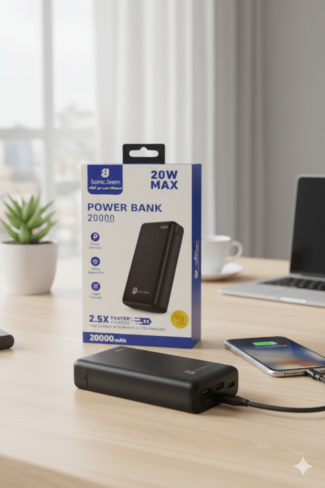 باور بنك SonicJeem بسعة 20000mAh – شحن سريع PD بقدرة 20W