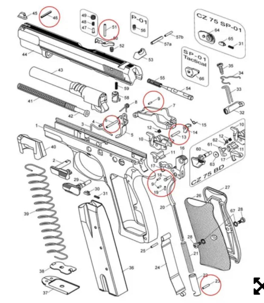 خوابير سي زد ٧٥ و شادوا ٢ Eemann Tech Pins Set for CZ