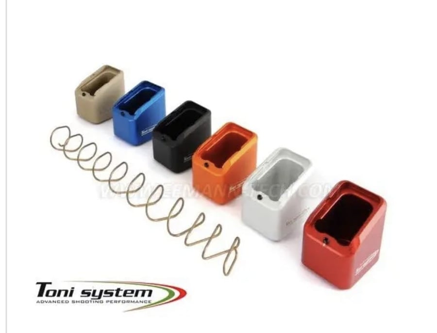 لون فضي قاعدة مخازن اضافة +6 طلقات فضي  GLOCK  مع نابض من شركة توني سيستم TONI SYSTEM PADGLOP Pad +6 shots and spring for GLOCK Magazine