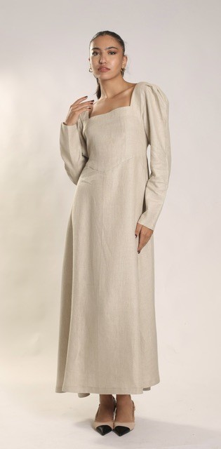 Puff sleeve dress in beige