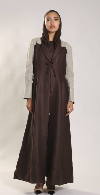 Two tone ribbon blazer abaya