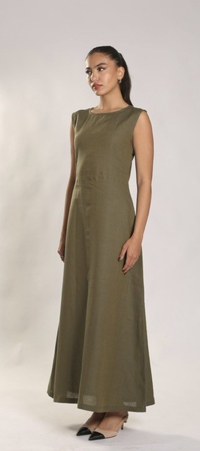Flare sleeve ribbon abaya in olive
