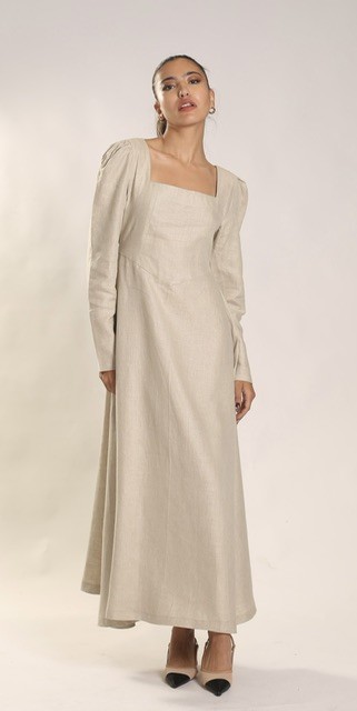 Puff sleeve dress in beige