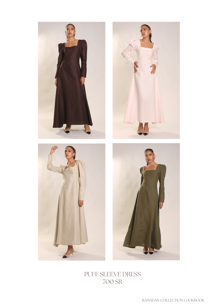 Puff sleeve dress in beige