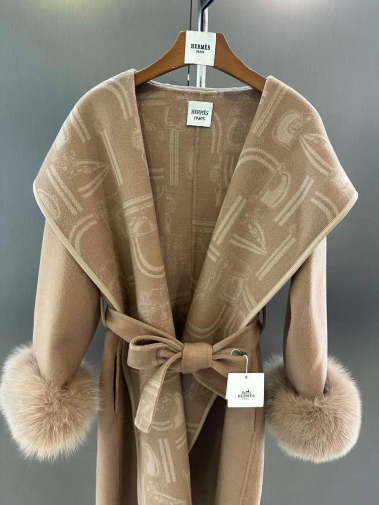 Hermes Winter Coat with Fur Cuffs