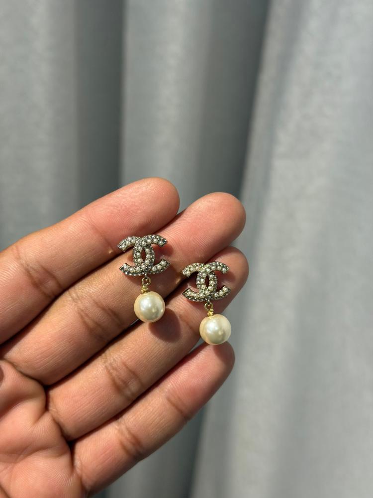 Chanel Crystal Pearl Drop Earrings