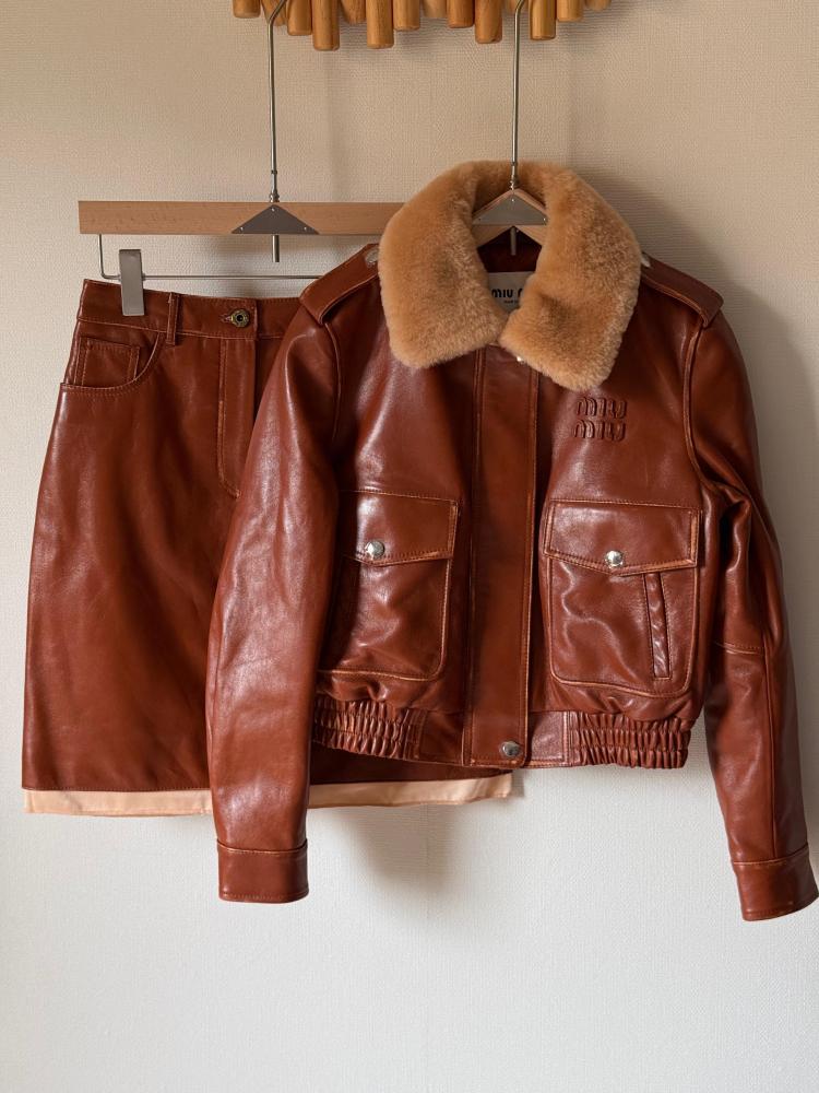 Miu Miu Leather Jacket & Skirt Set