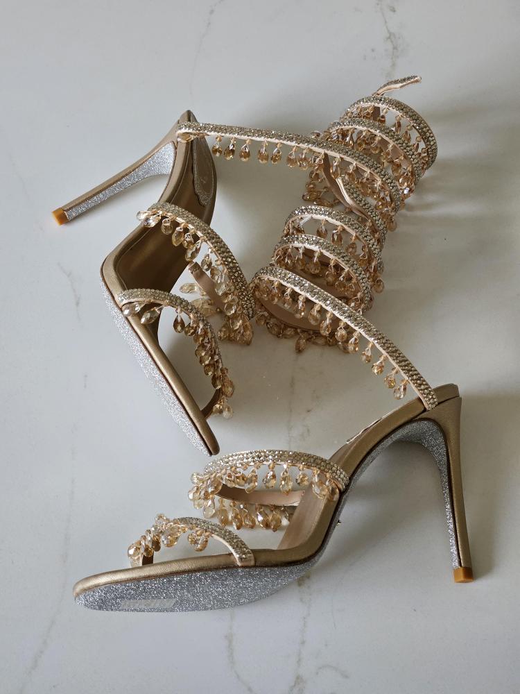 Rene Caovilla Crystal Embellished Spiral Sandals