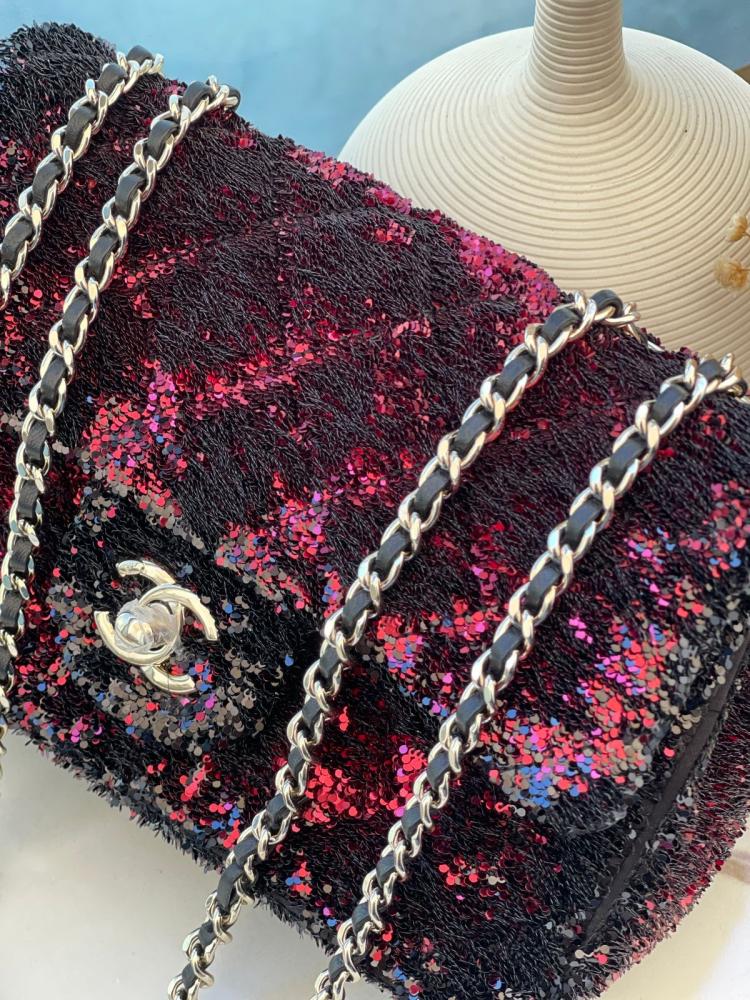 Chanel Red & Black Sequin Flap Bag
