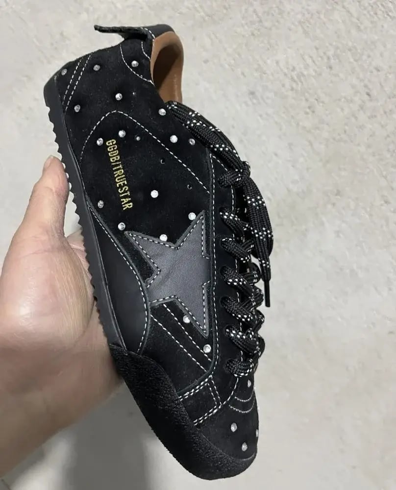 Golden Goose True-Star in black suede with Swarovski crystals