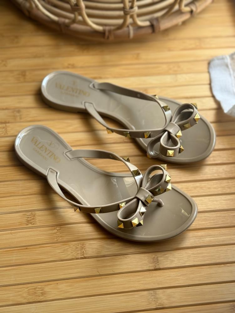 Valentino Rockstud Bow Jelly Thong Sandal