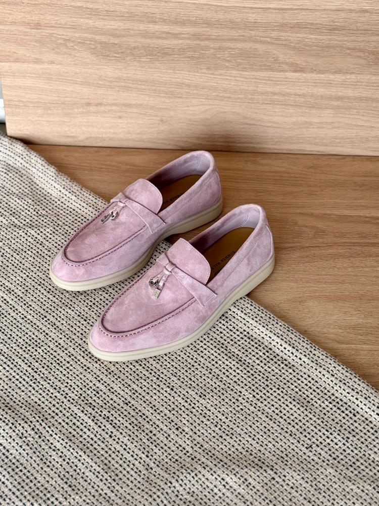 Loro Piana Summer Walk Suede Loafers – Soft Pink