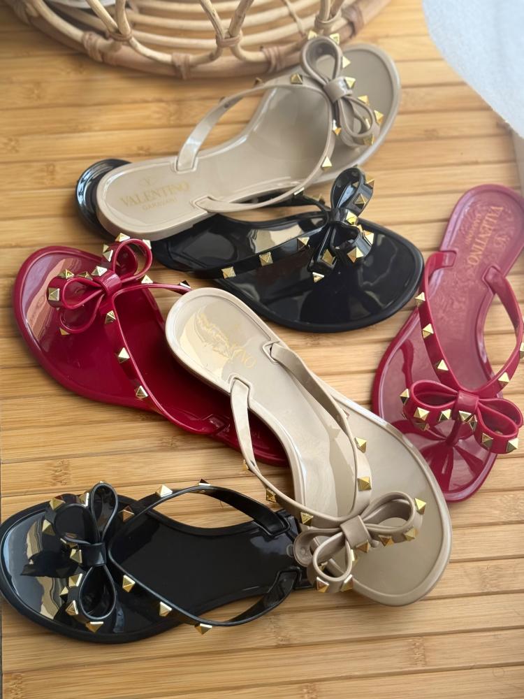 Valentino Rockstud Bow Jelly Thong Sandal