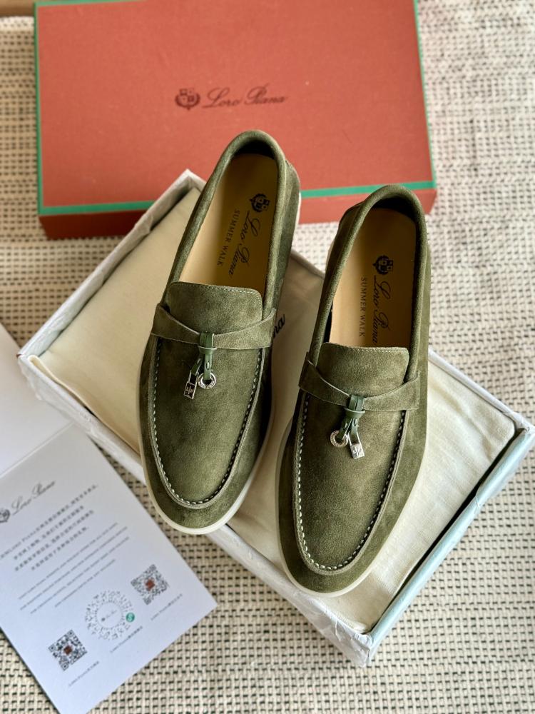 Loro Piana Summer Walk Suede Loafers – Olive Green