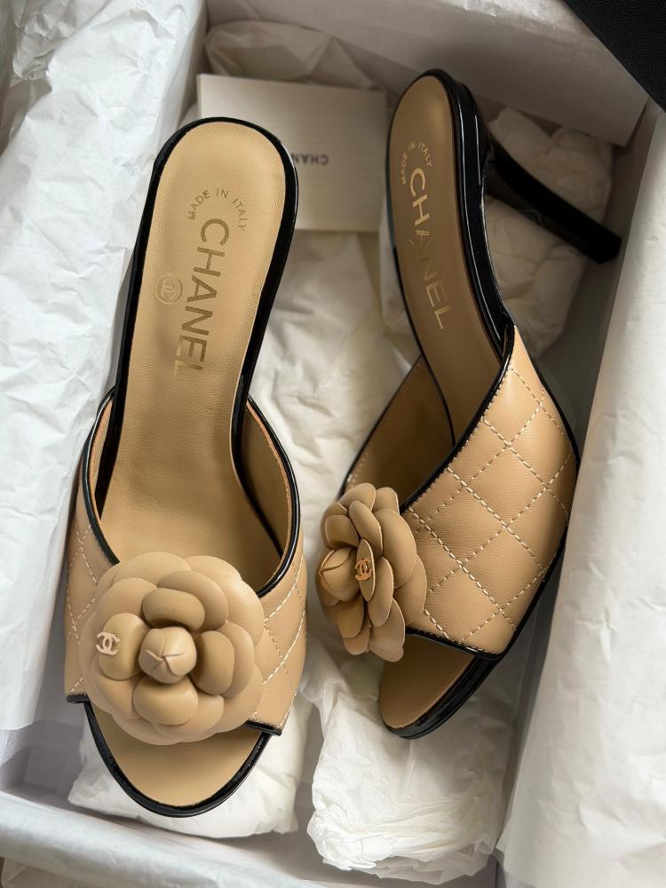Chanel Camellia Quilted Mule Heels