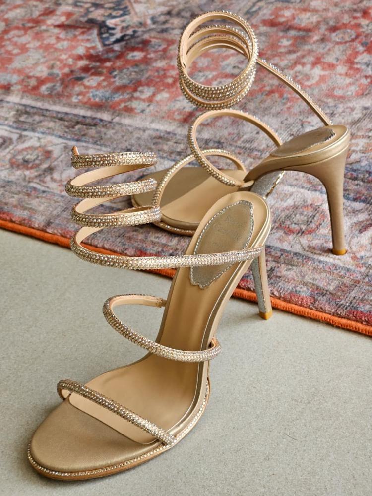 Rene Caovilla Gold Crystal Spiral Sandals