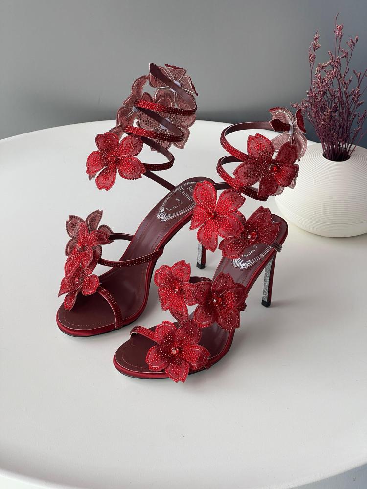 Rene Caovilla Crystal Flower High Heel Sandals