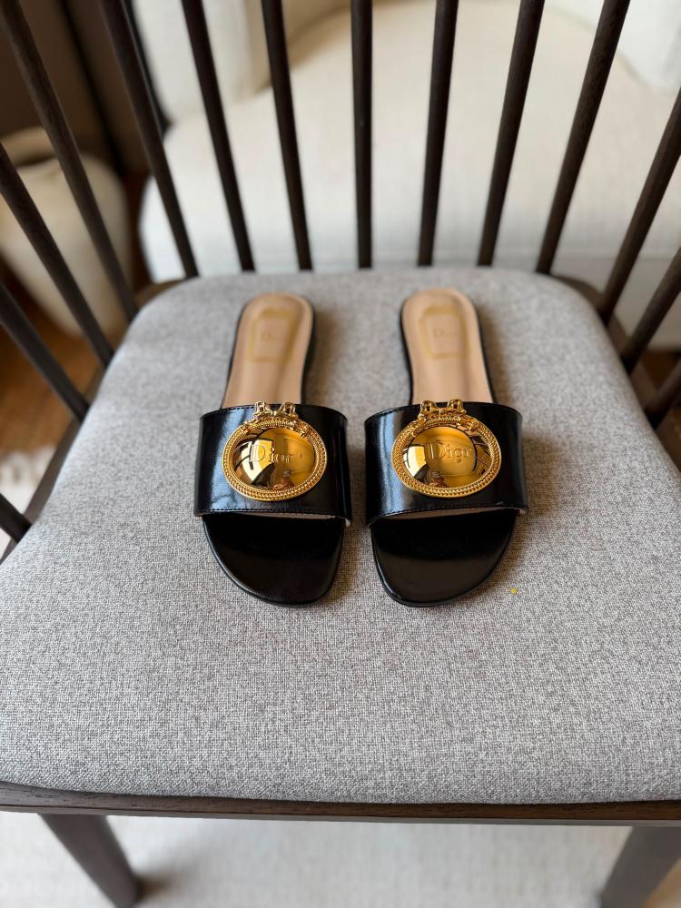 Dior Gold Medallion Flat Slide Mule