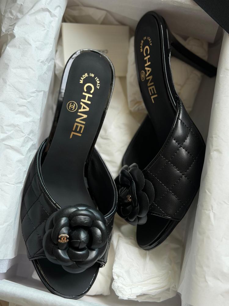Chanel Camellia Quilted Mule Heels