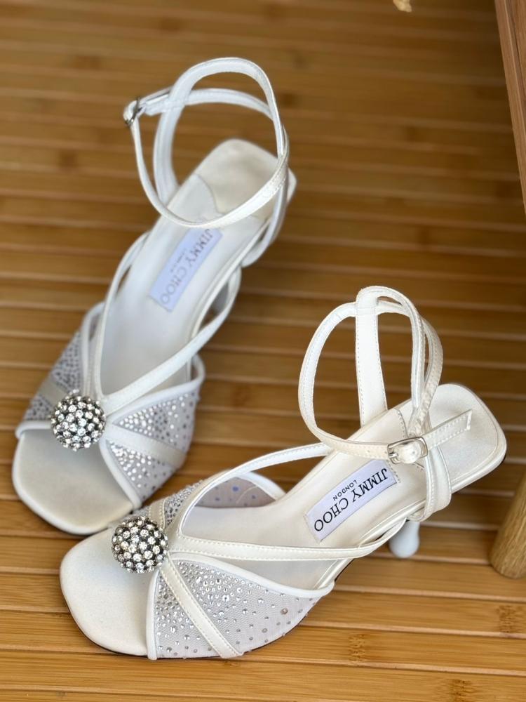 Jimmy Choo Crystal Mesh Ankle Strap Heels