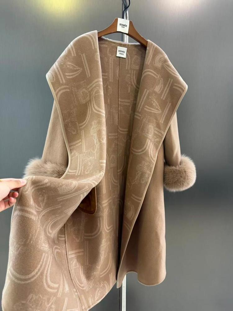 Hermes Winter Coat with Fur Cuffs