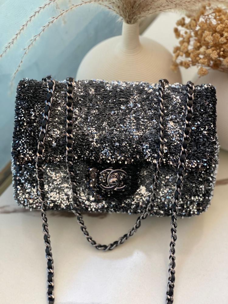 Chanel Silver Sequin Flap Bag